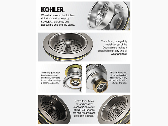 KOHLER K-8799-PB Duostrainer Sink Strainer 1.5 Vibrant Polished Brass 